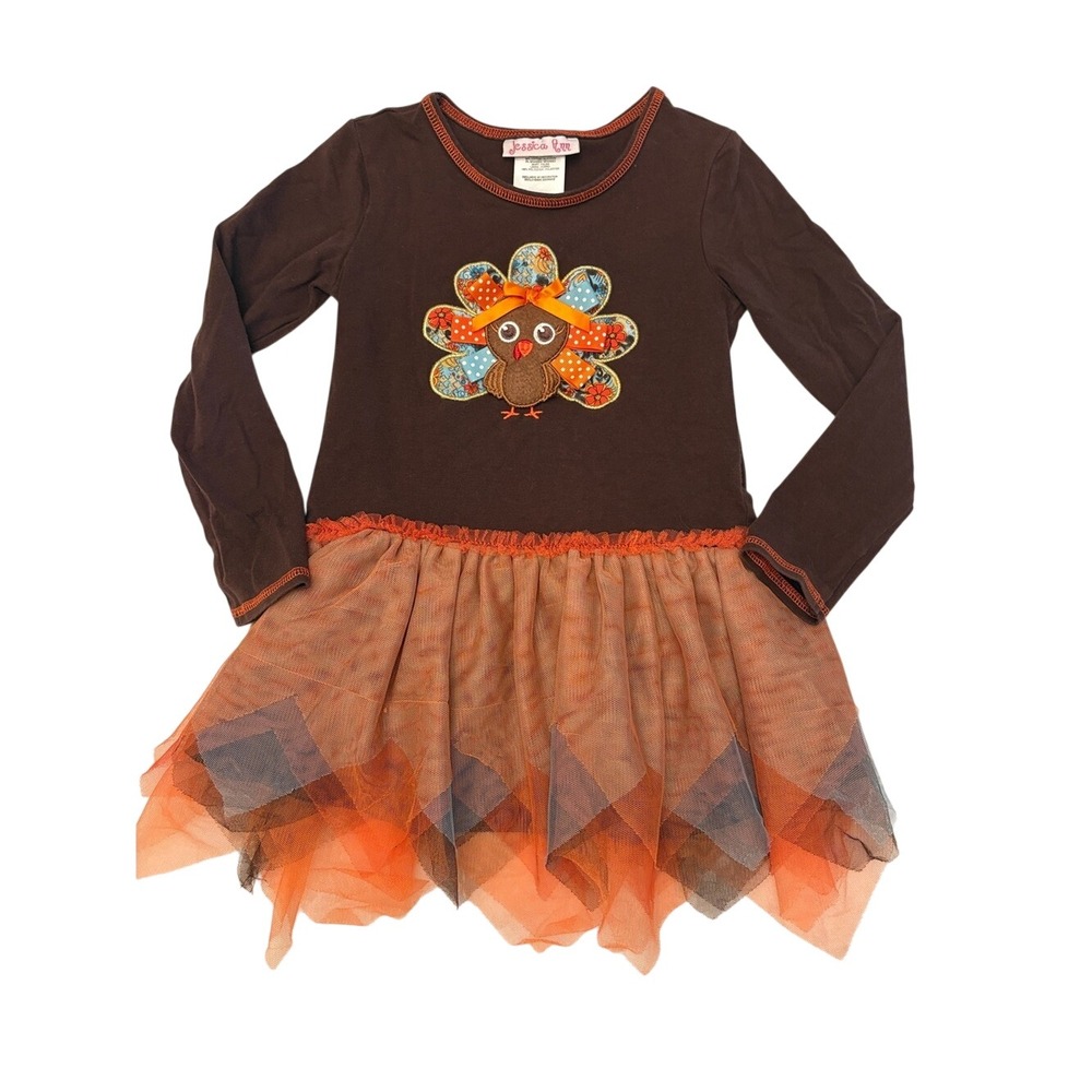 Jessica Ann Brown Thanksgiving Turkey Dress with Orange Tulle Girls Size 4